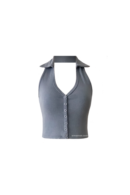 MADISON BUTTON TOP STEELBLUE